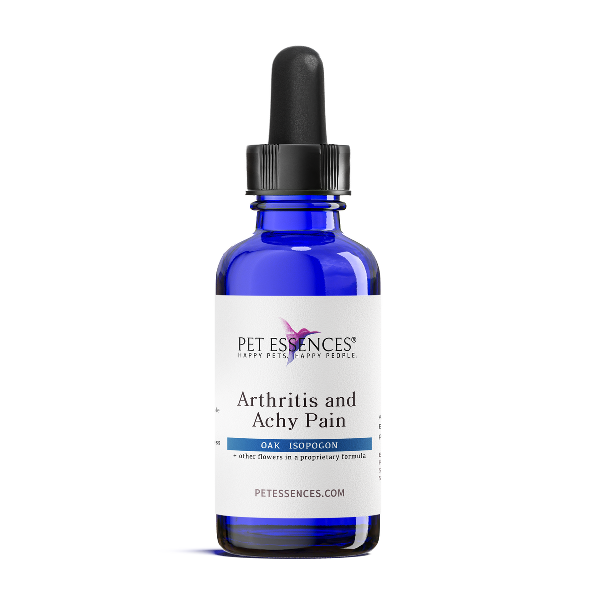 Pet Essences Arthritis and Achy Pain Formula, flower essence bottle for dogs and cats, front label