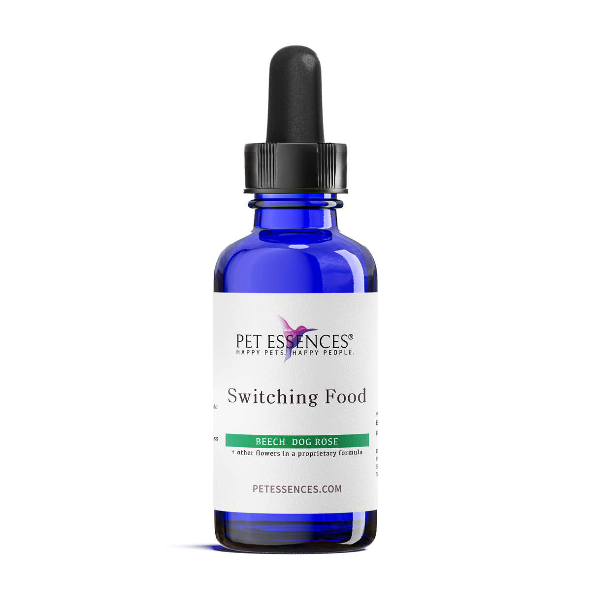 Pet Essences Switching Food Formula, flower essence bottle for dogs and cats, front label