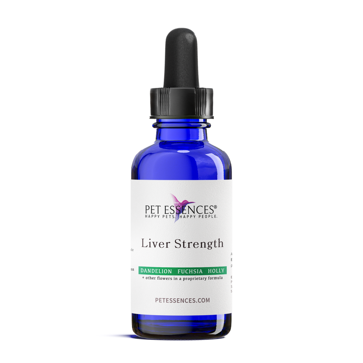 Pet Essences Liver Strength Formula, flower essence bottle for dogs and cats, front label