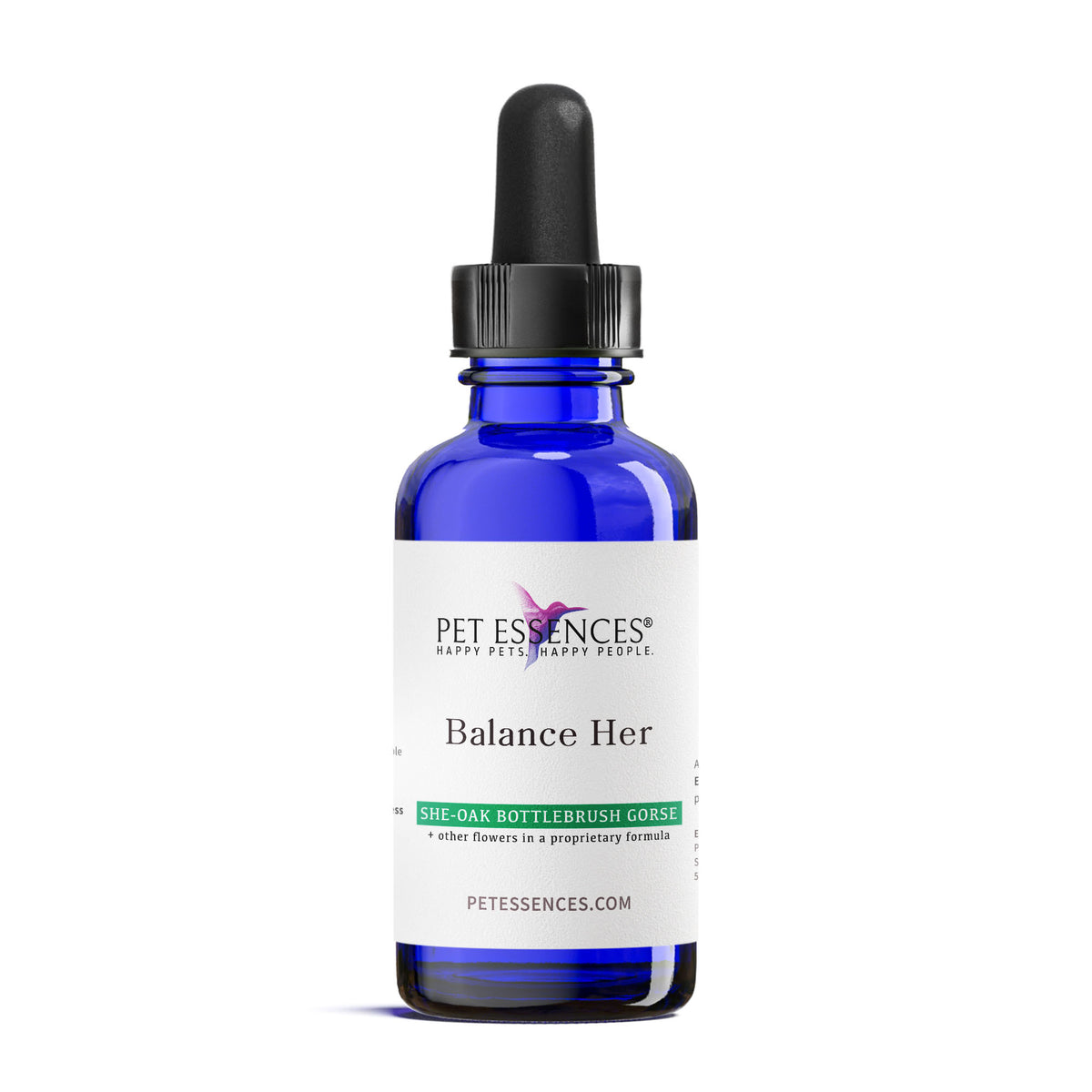 Pet Essences Balance Her Formula, flower essence bottle for dogs and cats, front label